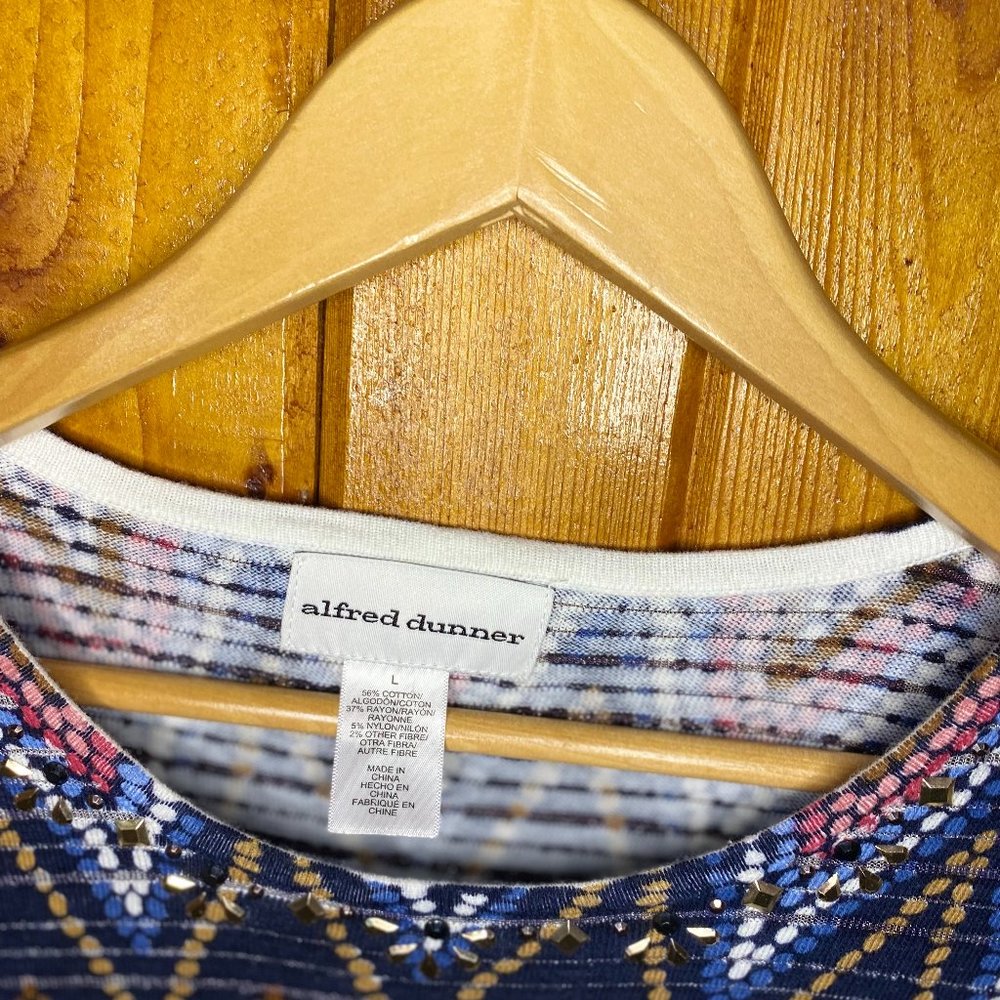 New alfred dunner 3/4 length chevron embellished top SIZE L - Picture 2 of 8